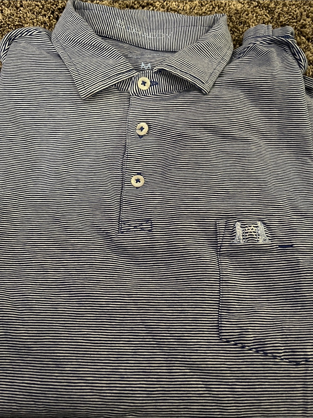 National golf Links of America! Men's Striped Pocket Polo Shirt - Navy /White. M - Picture 1 of 7